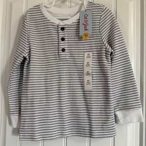 Cat & Jack Gray and White Striped Long-Sleeve Henley Tee